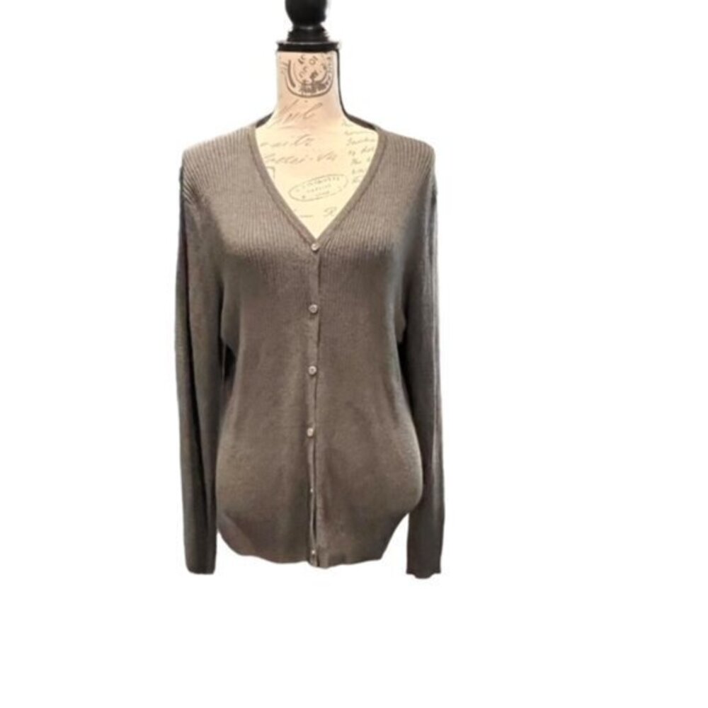 Bice Cardigan Sweater Women's Size Large Dark Grey Business Casual Fitted Button